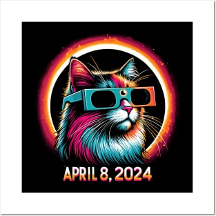 Cat in Eclipse Glasses Totality 2024 Total Solar Eclipse Posters and Art